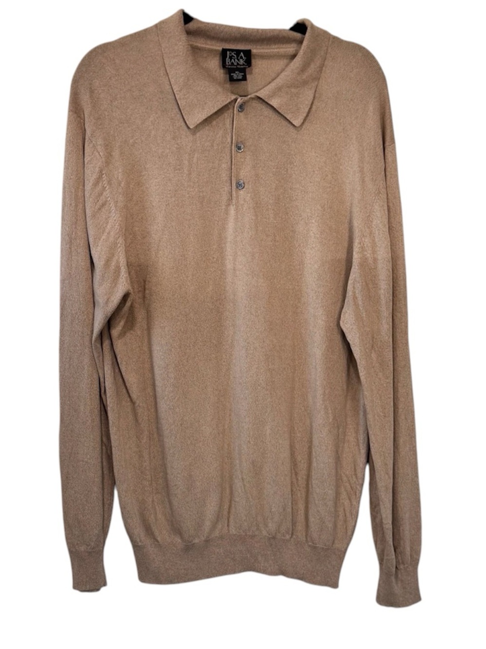 JOS A BANK Beige Tan Silk Polo Long Sleeve Shirt